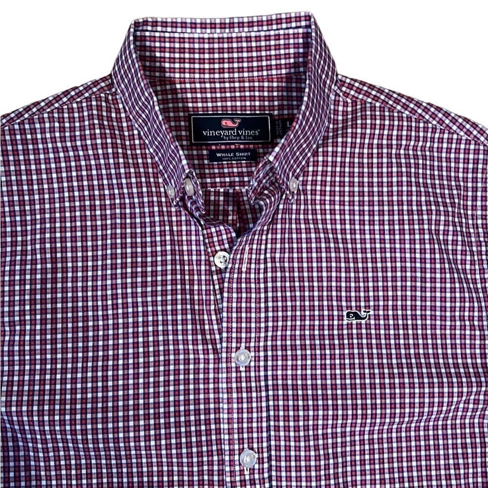Vineyard Vines Whale Shirt Boys Large 16 Red & White L Sleeve Button Down Shirt